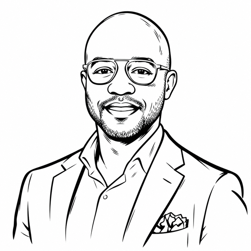 Line-art caricature portrait of Marcel Greaux